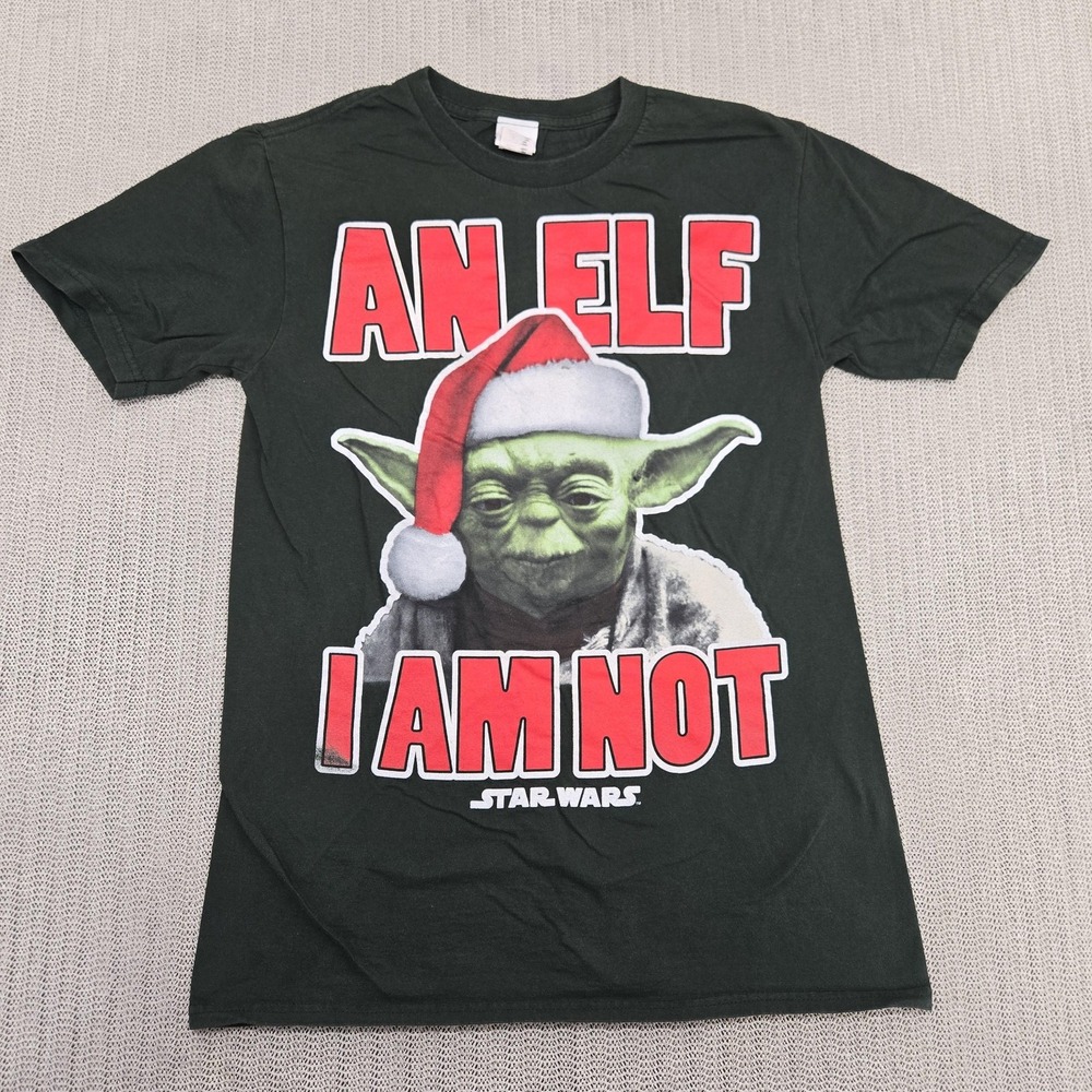 Star Wars Shirt Mens Medium Black Yoda An Elf I Am Not Christmas Graphic Tee